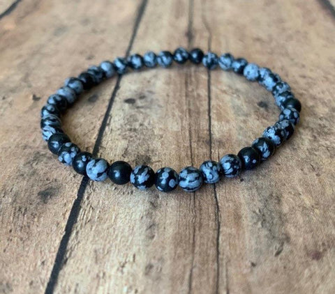 Personal Growth and Purity Bracelet: Snowflake Obsidian